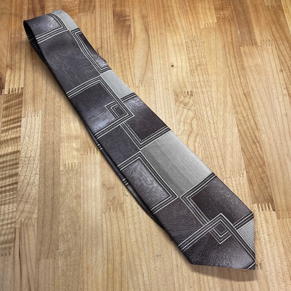 Gentleman Givenchy Paris Men Silk Tie Geometric Charcoal Grey Silver Hand Made